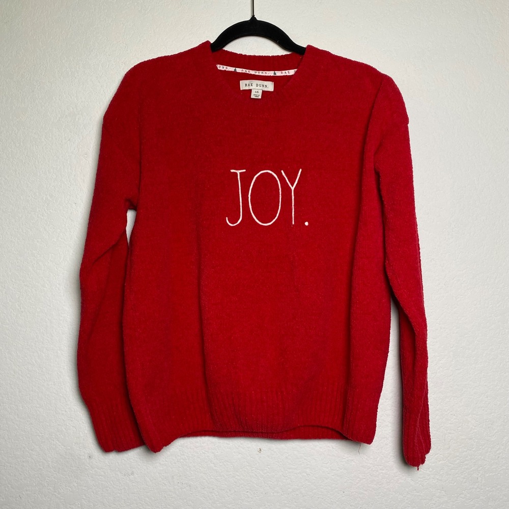 Rae Dunn Womens Large Red Cozy Chenille Christmas Holiday Sweater "Joy" Festive